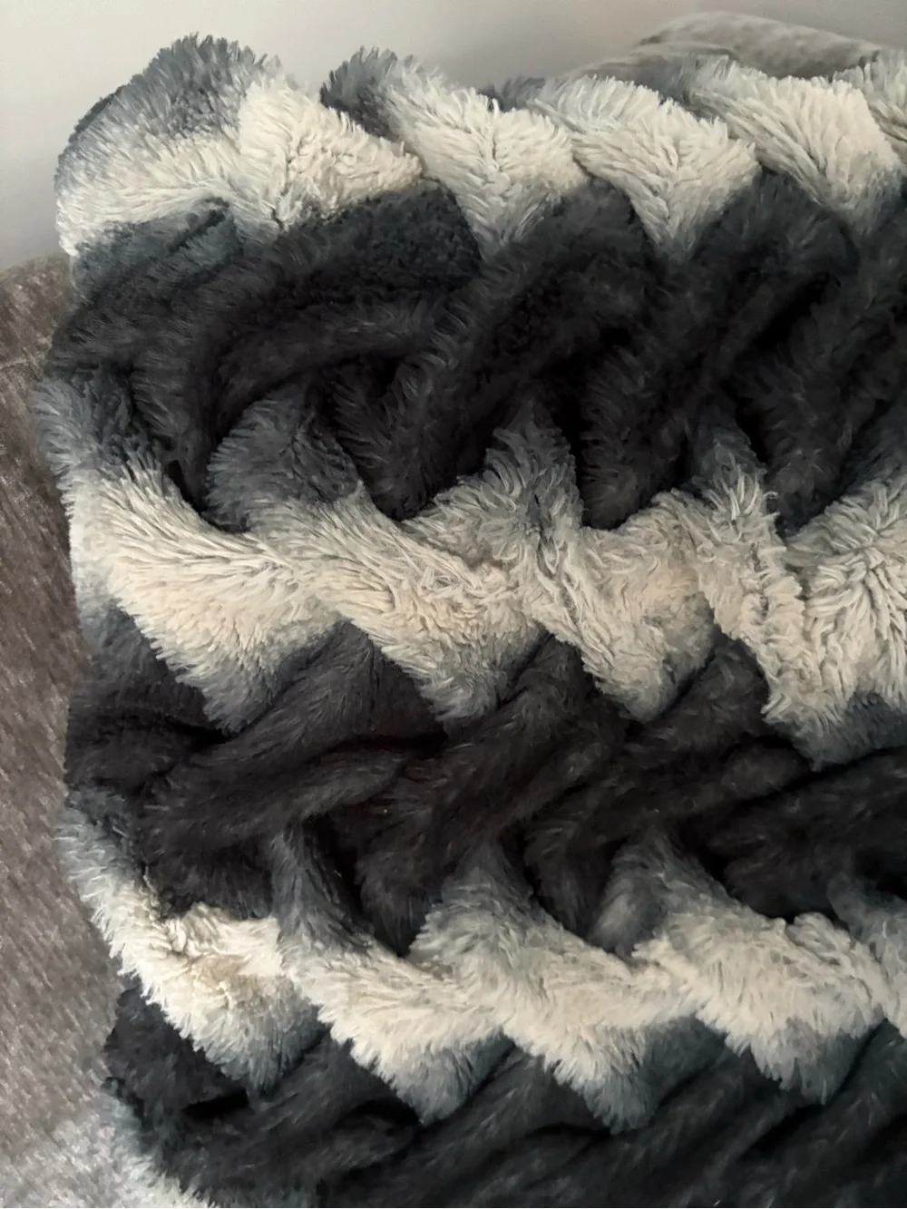 Luxury Faux Fur Chevron Throw pillows- Gray & White